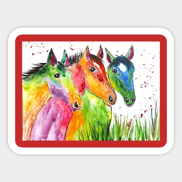 Three Colourful Horses Sticker by Casimirasquirkyart